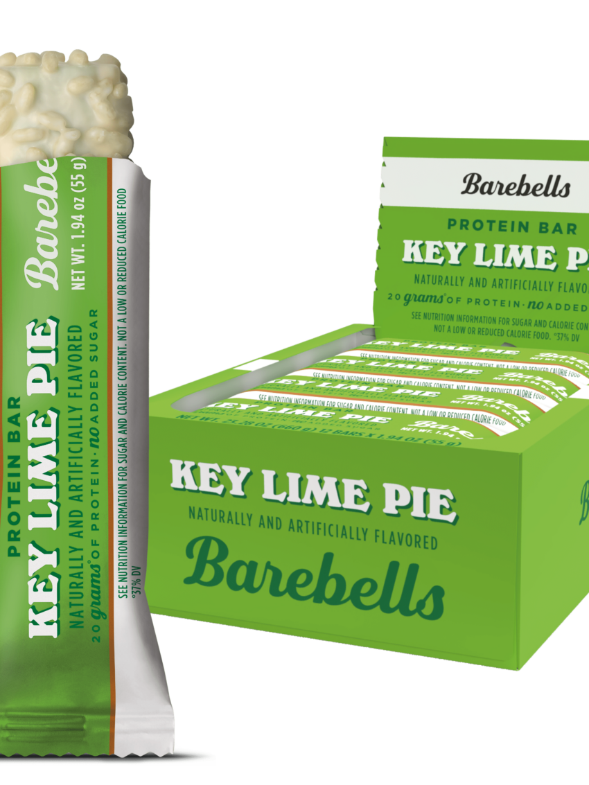 Barebells Key Lime Pie packshot with single bar